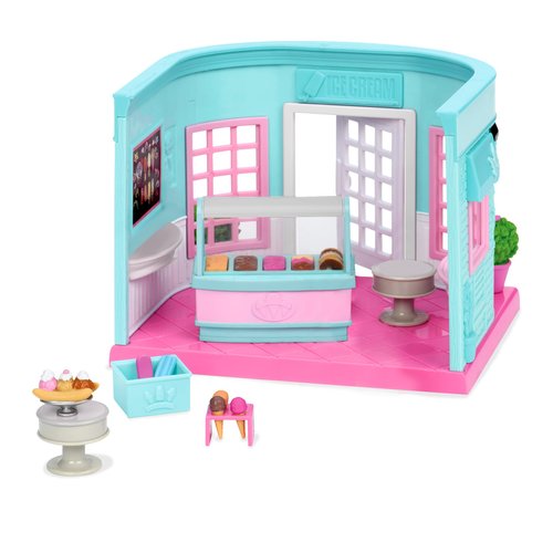 Li’l Woodzeez – Scoops & Sprinkles Ice Cream Shop - Dollhouse Playset with Furnitures & Accessories - Pretend Play for Kids Age 3+