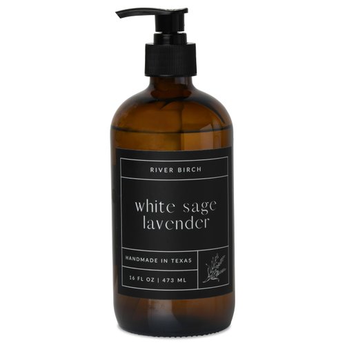 River Birch White Sage Lavender Scented Natural Hand Soap - Handmade Organic Soap - Moisturizing Hand Wash with Amber Dispenser - Luxury Scented Hydrating Hand Soap - Vegan and Non Toxic - 16 Fl Oz