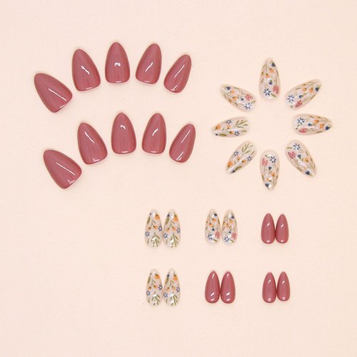 Short Press on Nails Almond Fake Nails Flower Acrylic Nails Fall Nails Press ons Full Cover Glue on Nails Cute False Nails Floral Stick on Nails for Women 30 Pcs