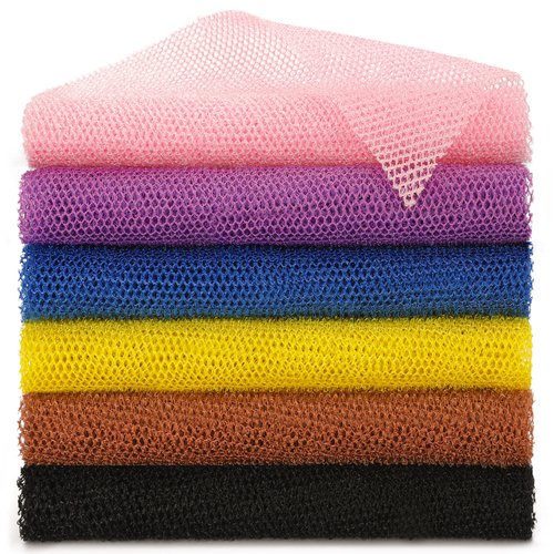6 Pieces African Net Sponge African Exfoliating Net Long African Bath Sponge Washcloth Shower Net African Body Scrubber Net for Skin Smoother Daily Use(Pink,Yellow,Purple,Black,Blue,Brown)
