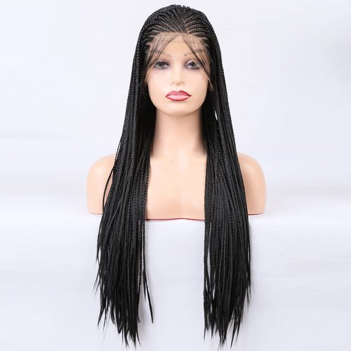 SIMBEAUTY Box Braided Wig For Black Women Side Parting with Baby Hair Synthetic Lace Front Braid Wigs Glueless Micro Cornrow Fully Hand Twist Braids Wig 26 Inch