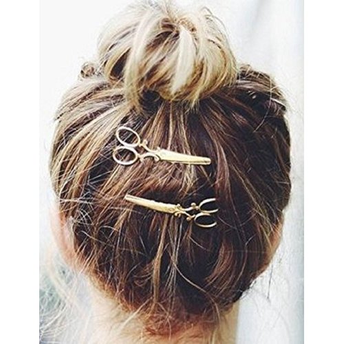 Leiothrix Hot Alloy Golden Scissor Hair Clips for Women and Girls Apply to Any Occasion (Two PCS in One Package)