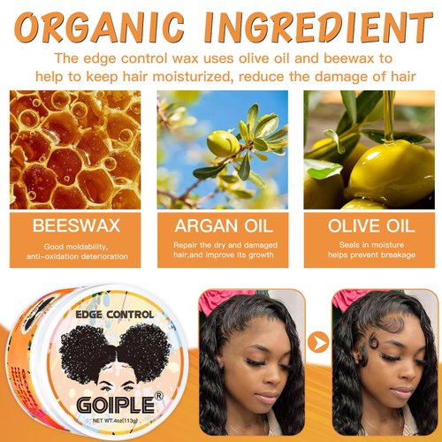 Edge Control Wax for Black Women - Strong Hold, Non-greasy Smoother for Black Hair, No Flaking or White Residue, Shine Hair Gel (Citrus Scent)