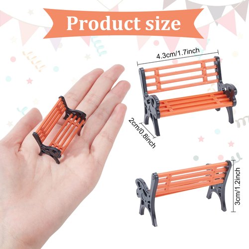 PLIGREAT 10 Pcs Miniature Park Bench Set, Miniature Garden Ornaments, Mini Park Street Seats Bench Chairs Kit for Miniature Garden Cute Mini Playhouse Dollhouse Decor Fairy Garden Decorations