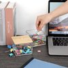 BTSKY Clear Stackable Paper Clip Holder with Bamboo Lid 2-Layer Paperclip Box Thick Acrylic Office Supply Accessory Organizer Square Small Storage Holder Cute Qtip Holder for Office Bathroom Vanity