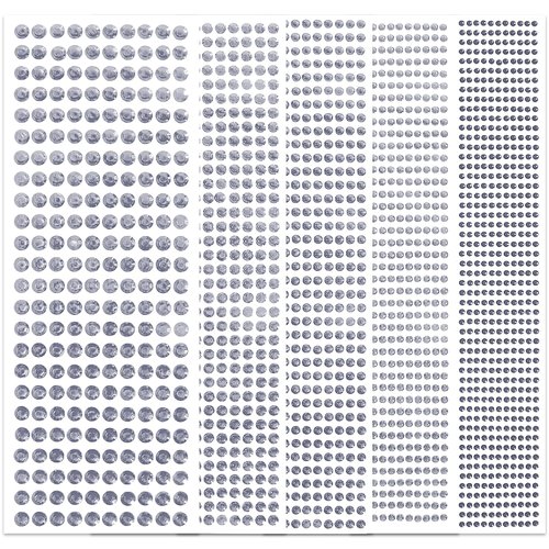 3555Pcs White Self-Adhesive Rhinestone Stickers Face Gems Stick on Hair Jewels Eye Gems Body Glitter Jewel Sticker for DIY Crafts Nail Makeup Decor Scrapbooking Embellishments 5 Sizes 3/4/5/6 /8 mm