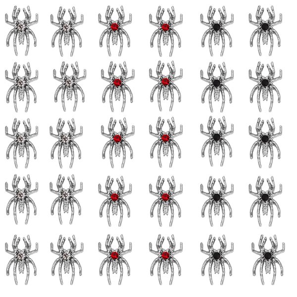 30Pcs Spider Nail Charms Silver Nail Charm for Halloween Holiday with Rhinestone Design Alloy Spider Charm for Women Girls Holiday DIY Nail Art Decorations Accessories