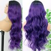 FUGADY Purple Body Wavy Wig Lace Front Wig Dark Root Purple Synthetic Lace Front Curly Wigs for Black Women Pre Plucked with Baby Hair Heat Resistant Synthetic Wigs Daily Party Cosplay Use (Synthetic| 13 * 4|24Inches)