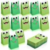 Leinuosen 25 Pcs Frog Party Favor Supplies Set Include Frog Party Paper Bags Candy Gift Bag and Frog Stickers for Kids Animal Lover Cute Cartoon Shower Frog Themed Birthday Party Decorations, Green
