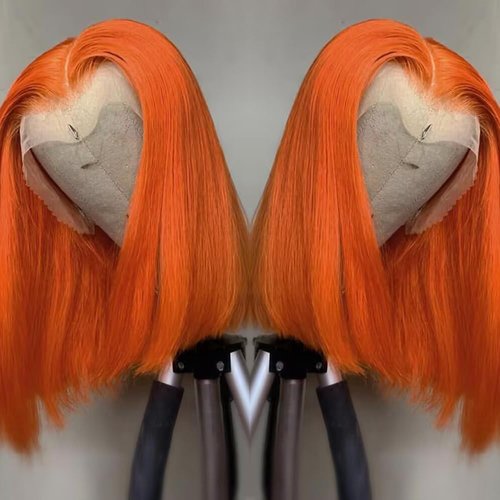 #350 Ginger Orange Bob Lace Front Wigs Human Hair Bob Wig Human Hair 13X4 HD Transparent Wear and Go Glueless Lace Frontal Wig Human Hair Pre Plucked Bob Wigs For Black Women With Natural Hairline