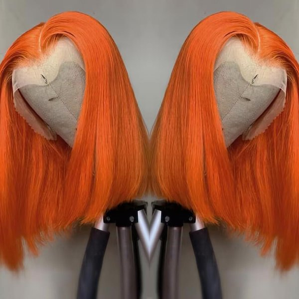 #350 Ginger Orange Bob Lace Front Wigs Human Hair Bob Wig Human Hair 13X4 HD Transparent Wear and Go Glueless Lace Frontal Wig Human Hair Pre Plucked Bob Wigs For Black Women With Natural Hairline