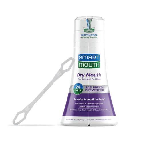 SmartMouth Activated Mouthwash for 24-Hour Bad Breath Protection and Dry Mouth Relief Plus Tongue Cleaner, 16 Fluid Ounce