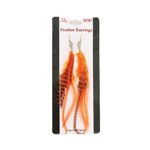 Mia Feather Earrings-Orange Color-3 Natural Feathers Approximately 5" Long Per Earring-For Pierced Ears