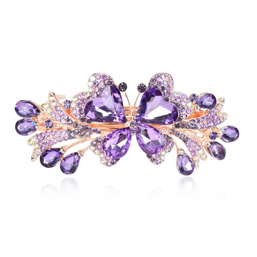 Sankuwen Luxury Butterfly Hair Barrettes Crystal Hair Clip Sparkly Metal Snap Hair Clip for Women Girls（Style-A,Purple）