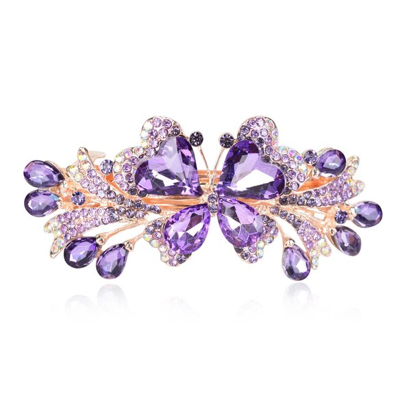 Sankuwen Luxury Butterfly Hair Barrettes Crystal Hair Clip Sparkly Metal Snap Hair Clip for Women Girls（Style-A,Purple）