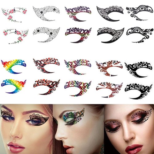 Temporary Eye Tattoo Stickers Waterproof Disposable Eyeshadow Eyeliner Eyes Makeup Sticker For Party Cosplay Festivals Lace Stickers Decoration Accessories 10 Sheet 20 pcs