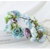 June Bloomy Women Rose Floral Crown Hair Wreath Leave Flower Headband with Adjustable Ribbon (White)