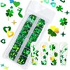 St. Patrick's Day Nail Glitter Sequins for Nail Art Green Shamrock Nail Stickers Decals Heart Star Four-Leaf Clover Maple Leaf Flakes Confetti 3D Holographic Nail Sequin for Nail Decor Body DIY Crafts