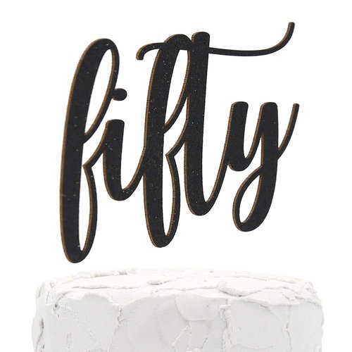 NANASUKO 50th Birthday Cake Topper - fifty - Double Sided Black glitter - Premium quality Made in USA
