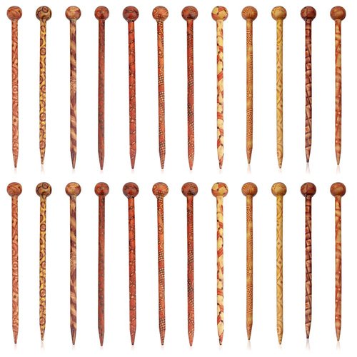 PH PandaHall 24pcs Vintage Wood Hair Pin 12 Styles Retro Hair Sticks 5" Printed Wood Hairpin Chopsticks Long Hair Fork for Hair Bun Holders Bun Cover Thick Curly Hair Quick Easy Hair Styling