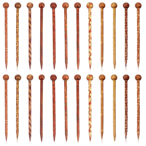 PH PandaHall 24pcs Vintage Wood Hair Pin 12 Styles Retro Hair Sticks 5" Printed Wood Hairpin Chopsticks Long Hair Fork for Hair Bun Holders Bun Cover Thick Curly Hair Quick Easy Hair Styling