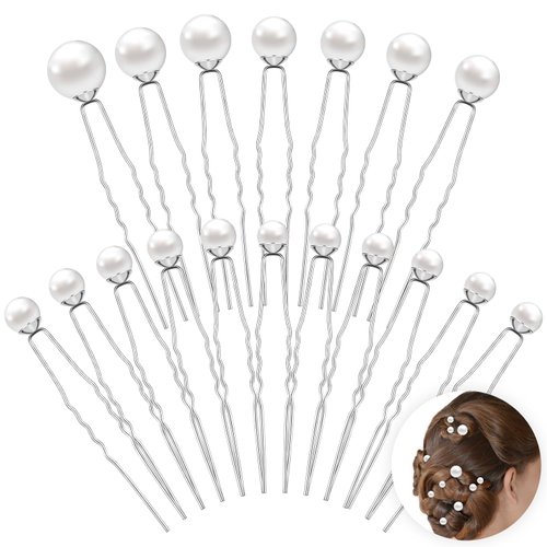 JIEYAO 18 Pcs Wedding Pearl Hair Pins, Pearl Hair Accessories, Bridal Pearl Bobby Pins U Shape Pearl Rhinestone Hair Barrette Bridal Hair Clips Decorative for Bride Bridesmaid Women Girls(Silver)