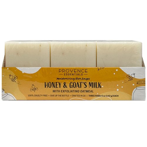 PROVENCE ESSENTIALS Bar Soap All Natural, Crulelty Free, Vegan 3 Bars, 5oz Each (Honey & Goats Milk)