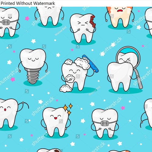 HardPress Wall Art Poster Print of Teeth Background .Seamless Pattern with Teeth, Star Elements. Baby illat Dental Cute Pattern. Fabric Design for Sleepwear
