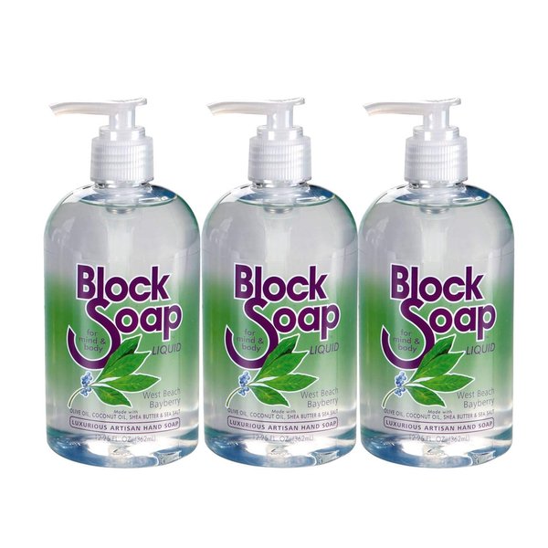 BLOCKSOAP FOR MIND & BODY Bayberry Liquid Hand Soap with Olive Oil, Coconut Oil and Shea Butter (12.25 Fluid Ounces) - 3 Pack