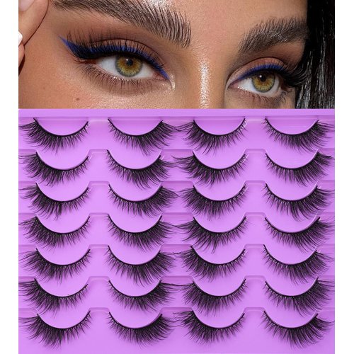 False Eyelashes Fox Cat Eye - Wispy Fluffy Strip Eyelashes 16mm Cat Eye 6D Faux Mink Fake Eyelashes Pack 14 Pairs by EMEDA(HX2-1）
