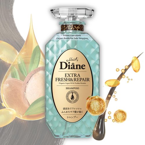 Moist Diane Perfect Beauty Extra Fresh & Hydrate Natural Hair Shampoo with Pump for Men & Women, Organic Keratin Hydrating & Moisturizing Japanese Haircare Products for Dry, Damaged Hair 15.2 fl oz