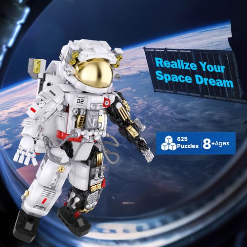 PeachLeaf Space Astronaut Building Kit Toys, Puzzle Educational Toy Engineering STEM Spaceman Exploration Building Blocks DIY Model for Adults and Boy Girls Age 8+