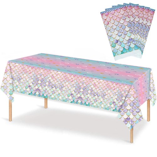 MaitianGuyou 6Pcs Mermaid Tablecloth Under The sea Theme Birthday Party Favors Decorations Disposable Plastic Table Cover for Girls Princess Baby Shower Themed Birthday 54x108 inch