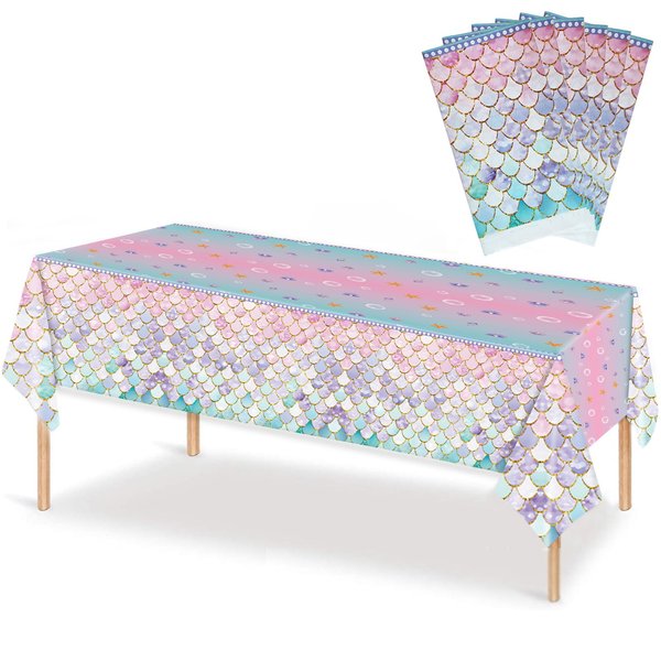 MaitianGuyou 6Pcs Mermaid Tablecloth Under The sea Theme Birthday Party Favors Decorations Disposable Plastic Table Cover for Girls Princess Baby Shower Themed Birthday 54x108 inch