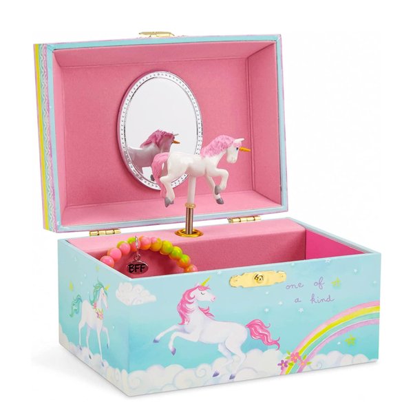 Jewelkeeper Girls Musical Jewelry Storage Box with Spinning Unicorn | Rainbow Design, The Beautiful Dreamer Tune - Enchanting Unicorn Musical Box | Ideal Gift for 5 Year Old Girls | 6 x 4 x 3.5 inches