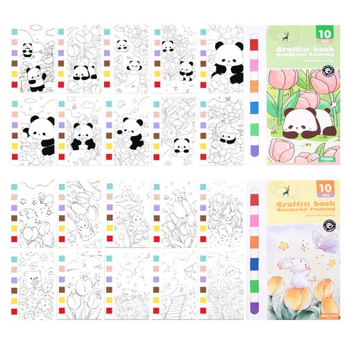Watercolor Painting Paper Set for Kids&Adults Beginners Creative All in One Pocket Watercolor Painting Book DIY Paint with Water Line Sketch Watercolor Coloring Kit for Kids(20PCS)(Panda & Babbit)