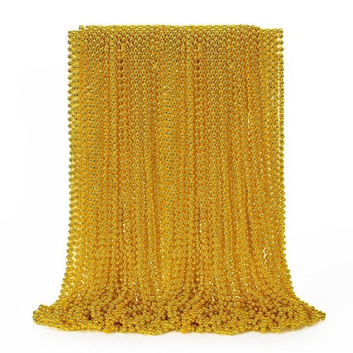 50PCS Mardi Gras Beads, Gold Bead Necklace Stuff, 33&quot; Mardi Gras Christmas Beads Necklace Costume...