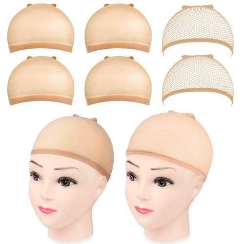 6Pcs Wig Caps, MORGLES 4Pcs Nylon Wig Caps with 2Pcs Mesh Net Wig Cap Stocking Wig Caps for Lace ...
