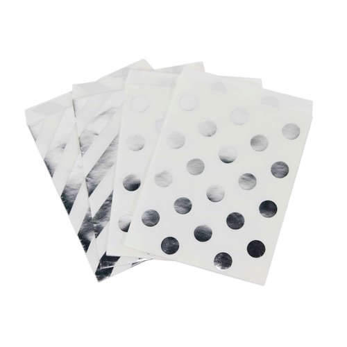 Andaz Press Silver Foil Favor Bags, Polka Dots and Striped, 24-Pack, Shiny Metallic Colored Weddi...