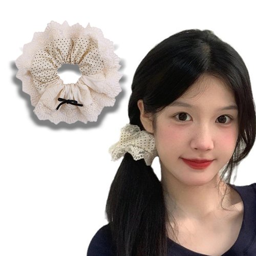 Polka Dots Scrunchies Hair Ties for Girls Women Lace Elegant Hair Ties Soft and Elastic Ponytail Holder Creamy White Cute Scrunchy Hair Accessories for Women Teens