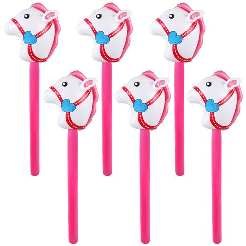 6 Pieces Inflatable Stick Horse,Inflatable Horsehead Stick Balloon Pony Stick for Christmas Horse Themed Birthday Party Decorations Supplies Favors Props Cowboy Horse Costume Stick,37 Inch Pink