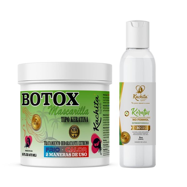 Kachita Spell Kit No Formol Brazilian Keratin Treatment Alisado de Keratina 8oz + Hair Treatment Capillary Rejuvenating System Formaldehyde Free 16oz