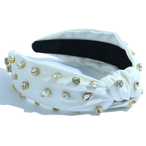 FEDANS Knotted Women Headband Rhinestone Crystal Luxury Jeweled Embellished Top White Hairband Fashion Elegant Ladies Hair Band