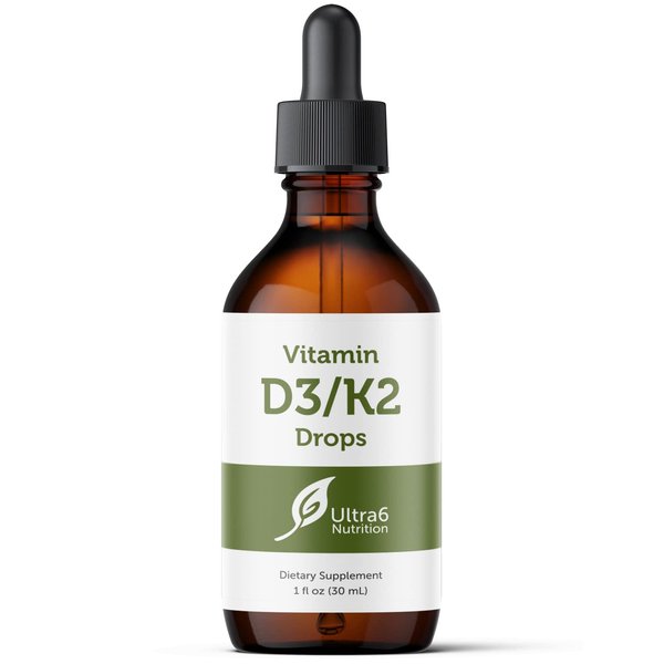 Ultra6 Nutrition Vitamin D and K2 Drops - Liquid Vitamin D3 with K2 Supplements for Adults and Kids - D3/K2 Vitamins Supplement for Supreme Absorption and Healthy Bones - Made in USA