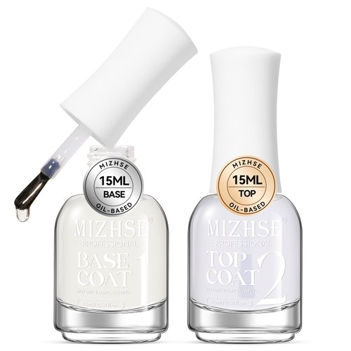 MIZHSE Base and Top Coat Nail Polish Quick Dry, 15 ml 0.5 fl oz Basic Nail Polish Non Gel, Air Dr...