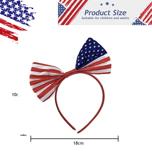 Fashion American Flag Bow Headband for Women 4th of July Big Bow Hair Accessories Headband Grosgrain Ribbon Hair Hoop Headband for Women Party Cosplay Costume Headwear Makeup Handmade Hair Band