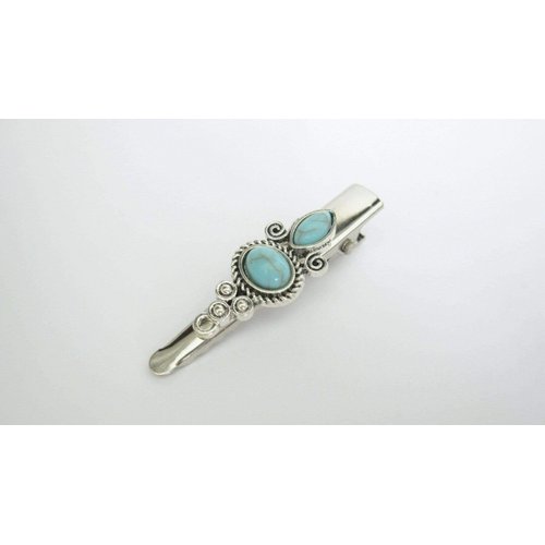 Generic Turquoise blue stone and silver metal alligator hair clip for fine thin hair