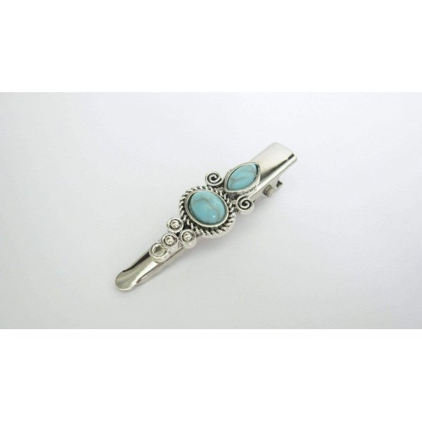 Generic Turquoise blue stone and silver metal alligator hair clip for fine thin hair