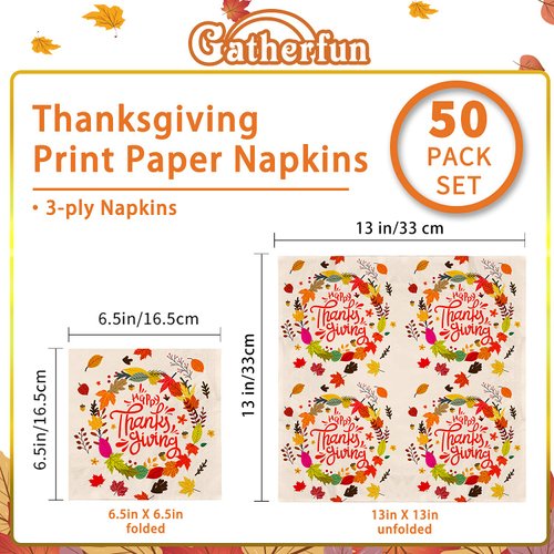 Gatherfun Thanksgiving Party Supplies Fallen Leaves Disposable Paper Napkins for Happy Thanksgiving Dinner Party Fall Party Decorations 50 Pack