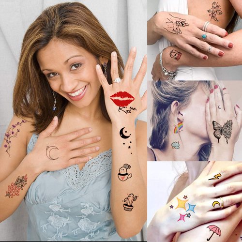 Yazhiji 60 Sheets Tiny Waterproof Temporary Tattoos, Moon Stars Constellations Music Compass Anchor Words Lines Flowers for Kids Adults Men and Women